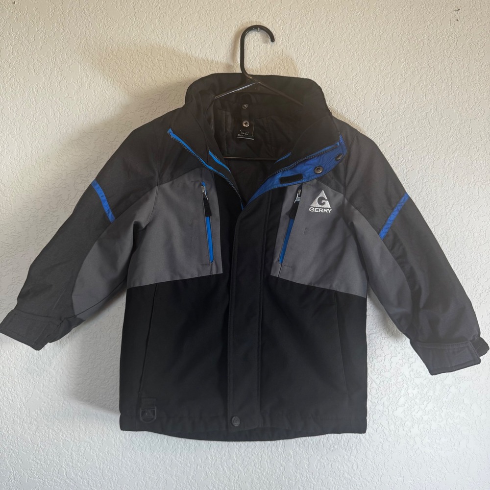 Gerry Winter Jacket Kids XS 5/6 Black Grey Blue Insulated Hooded Ski‎ Coat